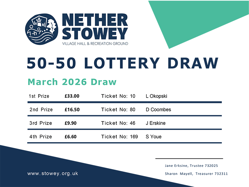 Nether Stowey 50-50 Lottery March 2026 Nether Stowey 50-50 Lottery March 2026